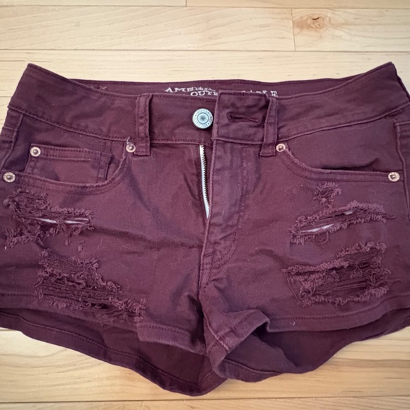 American Eagle Outfitters Shortie Burgundy Shorts - Picture 1 of 9
